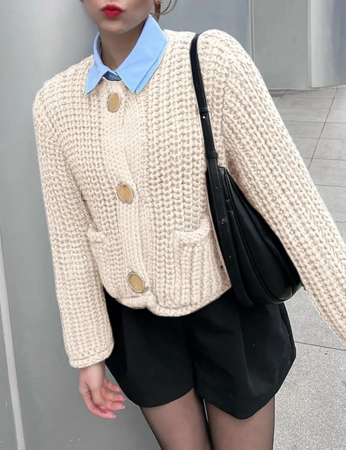 Womens Chunky Knit Cardigan Sweaters Long Sleeve Open Front Button Kitted Fall Jackets Coats