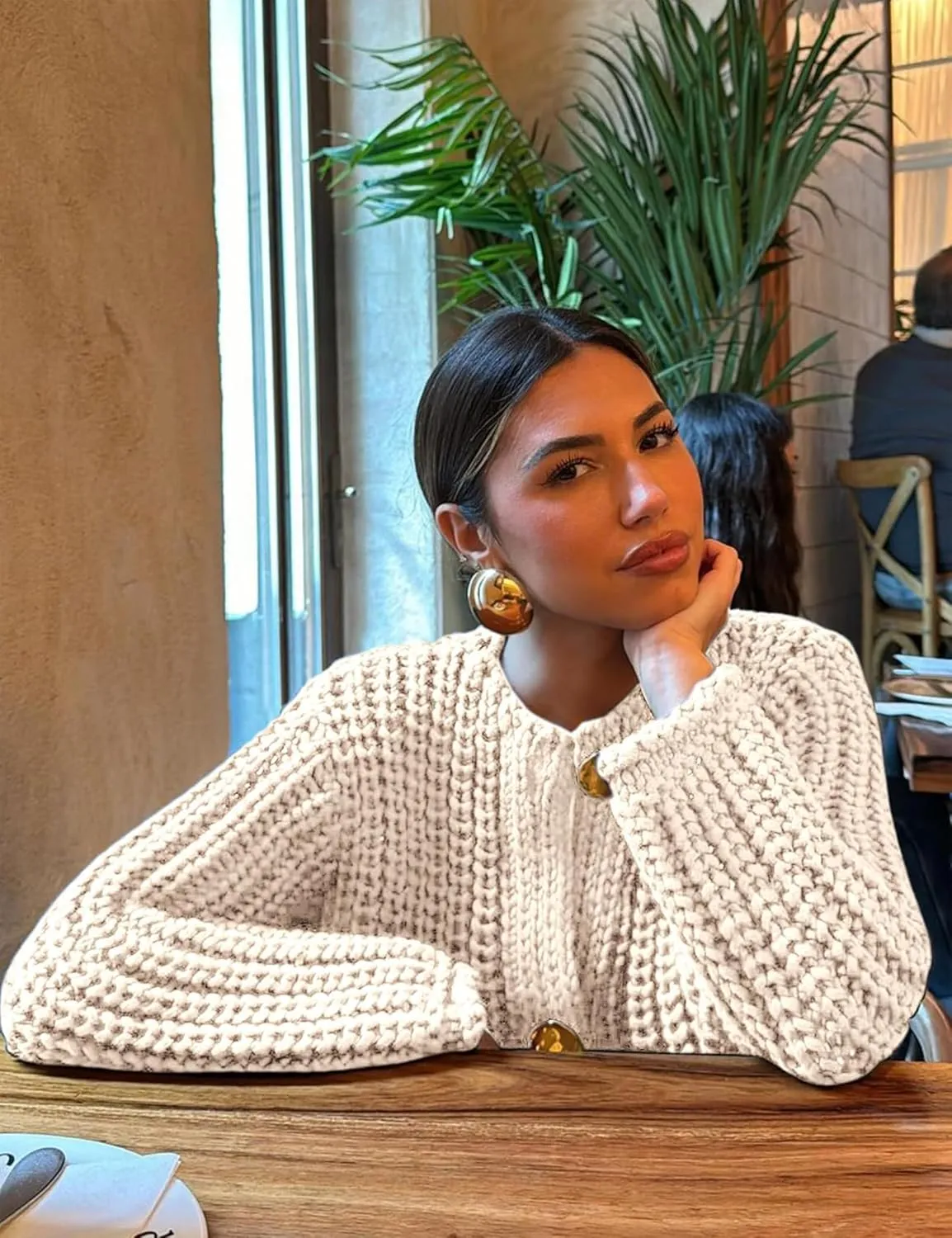 Womens Chunky Knit Cardigan Sweaters Long Sleeve Open Front Button Kitted Fall Jackets Coats