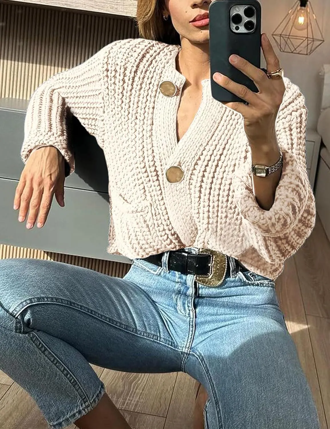 Womens Chunky Knit Cardigan Sweaters Long Sleeve Open Front Button Kitted Fall Jackets Coats