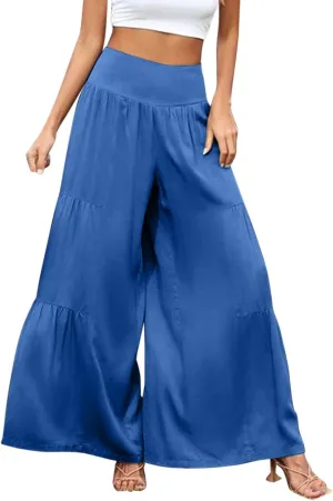 Womens Cotton Linen Pants Elastic High Waist Loose Fit Wide Leg Trousers 2025 Summer Casual Trendy Beach Pants