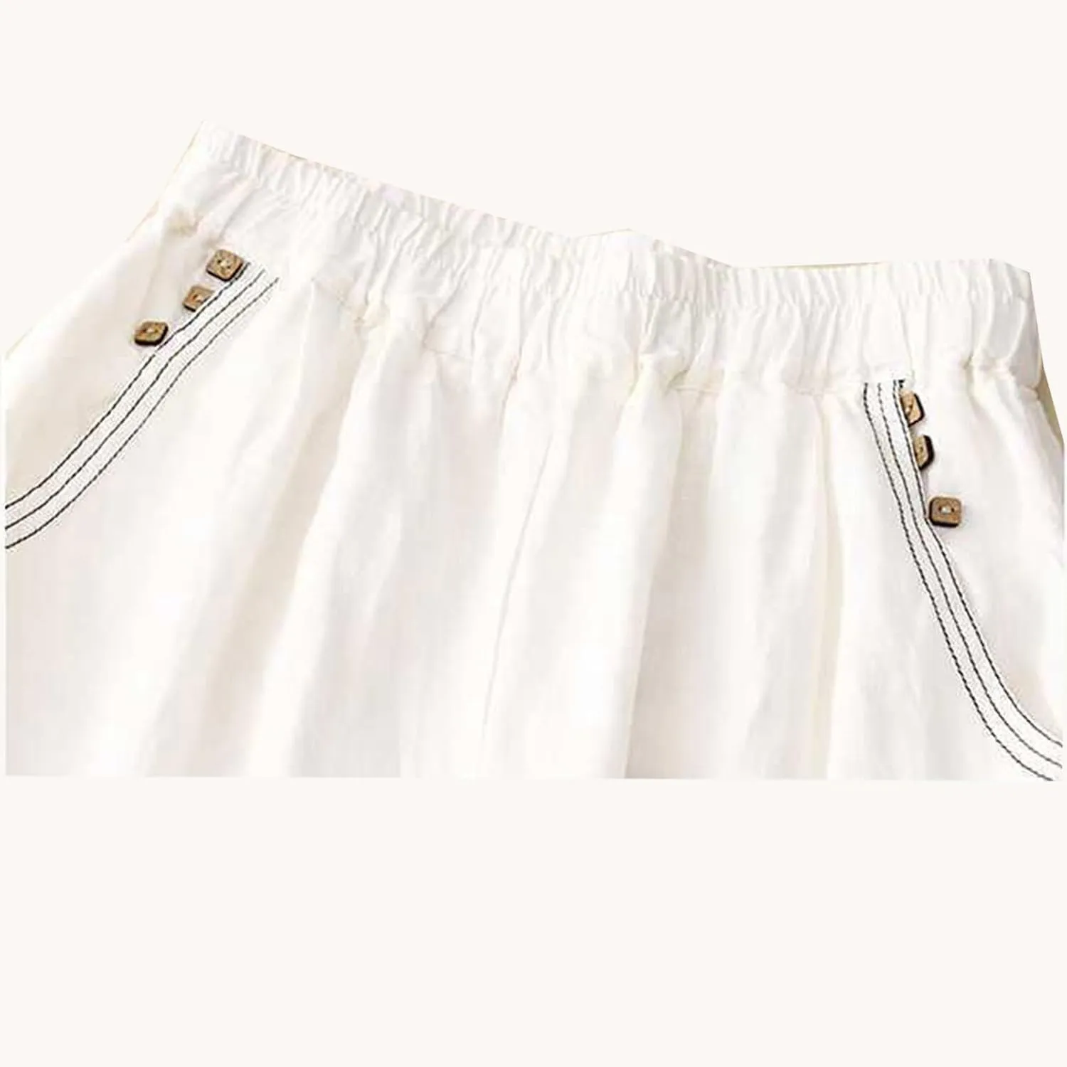 Womens Cotton Linen Trousers, 2025 Summer Beach Palazzo Pants Flowy Drawstring Elastic Waist Wide Leg Lounge Slacks