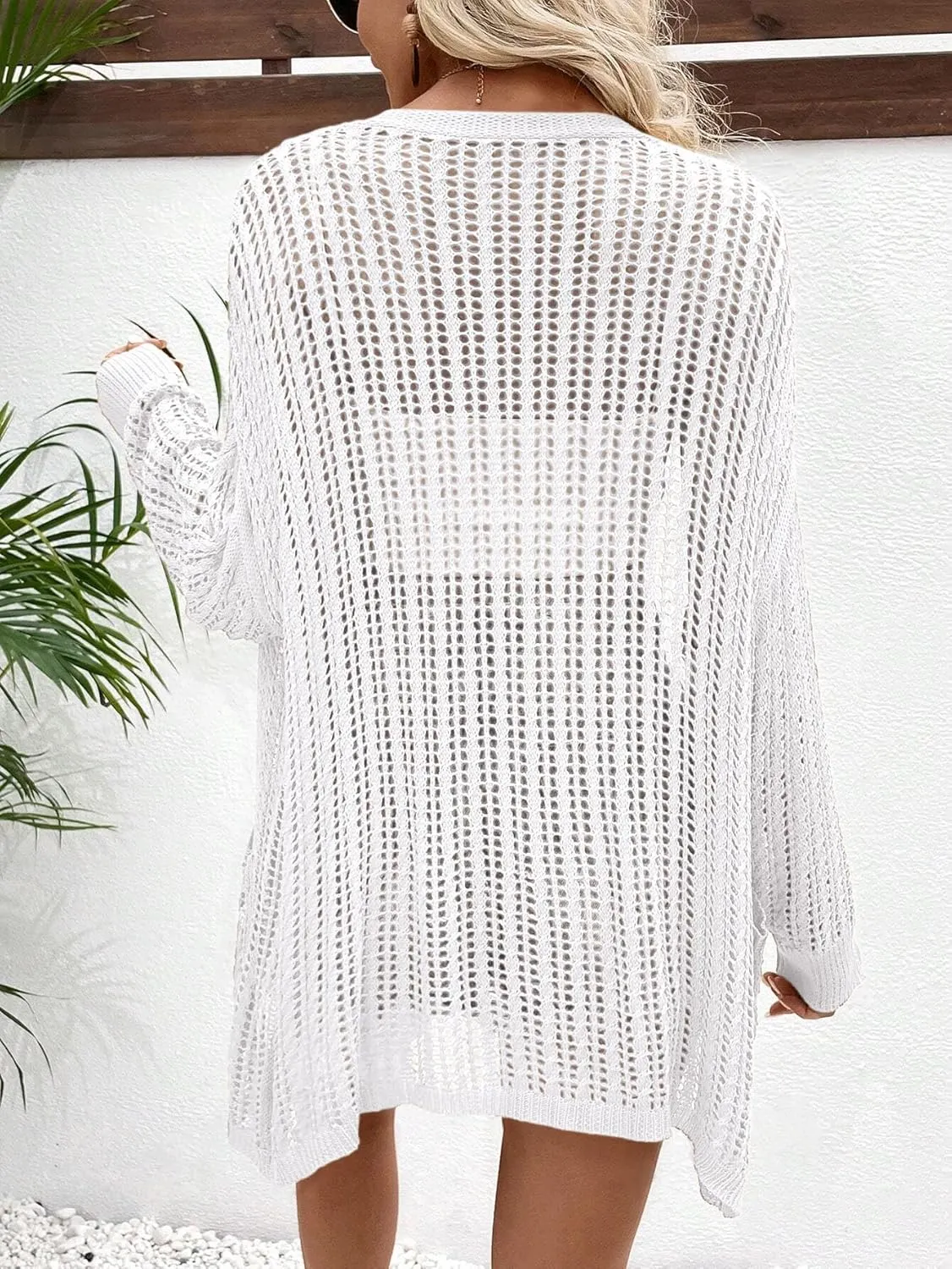 Womens Crochet Cardigan Sweater Lightweight Rib Knit Open Front Sweater Coats Cover Up
