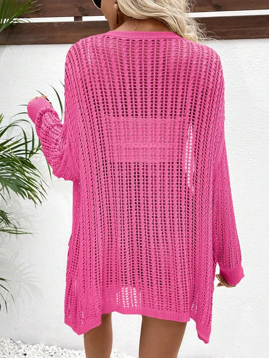 Womens Crochet Cardigan Sweater Lightweight Rib Knit Open Front Sweater Coats Cover Up