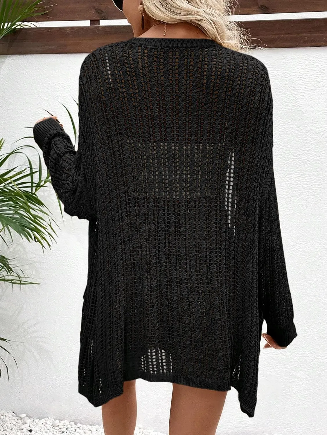 Womens Crochet Cardigan Sweater Lightweight Rib Knit Open Front Sweater Coats Cover Up