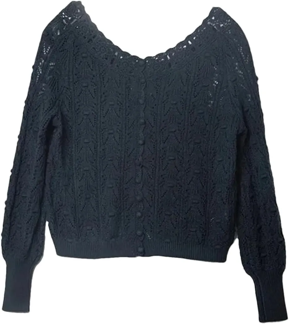 Women's Crocheted Knit Sweater Lady Long Sleeve Hollow Out Cardigan Knitwear Double Wear Tops for Holiday