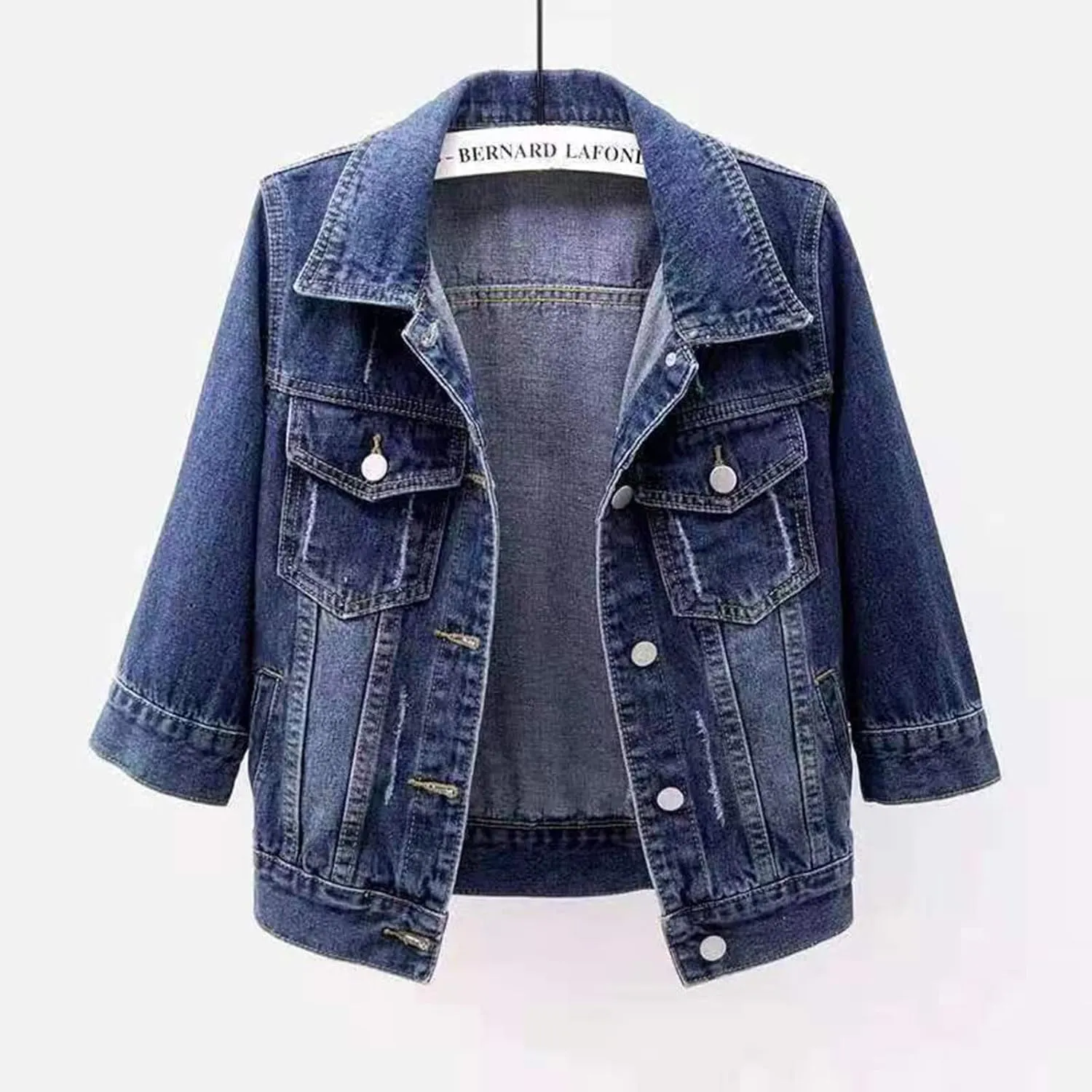 Women's Cropped Denim Jacket 3/4 Sleeve Short Jean Jacket Button Down Retro Lightweight Trucker Coat