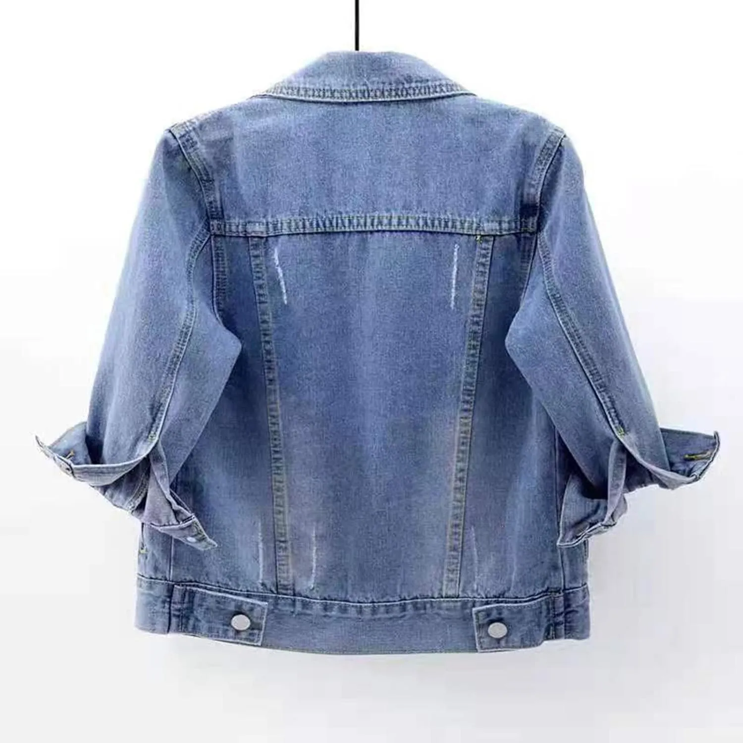 Women's Cropped Denim Jacket 3/4 Sleeve Short Jean Jacket Button Down Retro Lightweight Trucker Coat