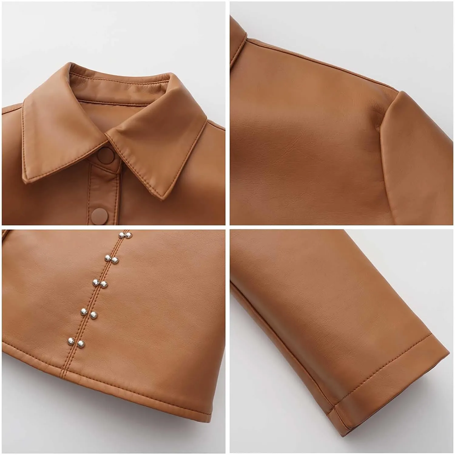 Women's Cropped Faux Leather Jacket Zip Up Motorcycle Jacket Moto Biker Blazer PU Short Coat Fashion Y2k Streetwear