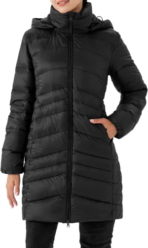 Women's Down Jacket Thickened Puffer Warm Slim Fit Coat with Detachable Hood Black S