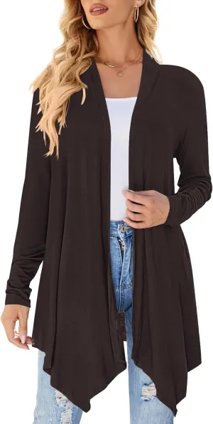Women's Draped Front Open Cardigan Casual Long Sleeve Lightweight Cardigan Sweaters Duster