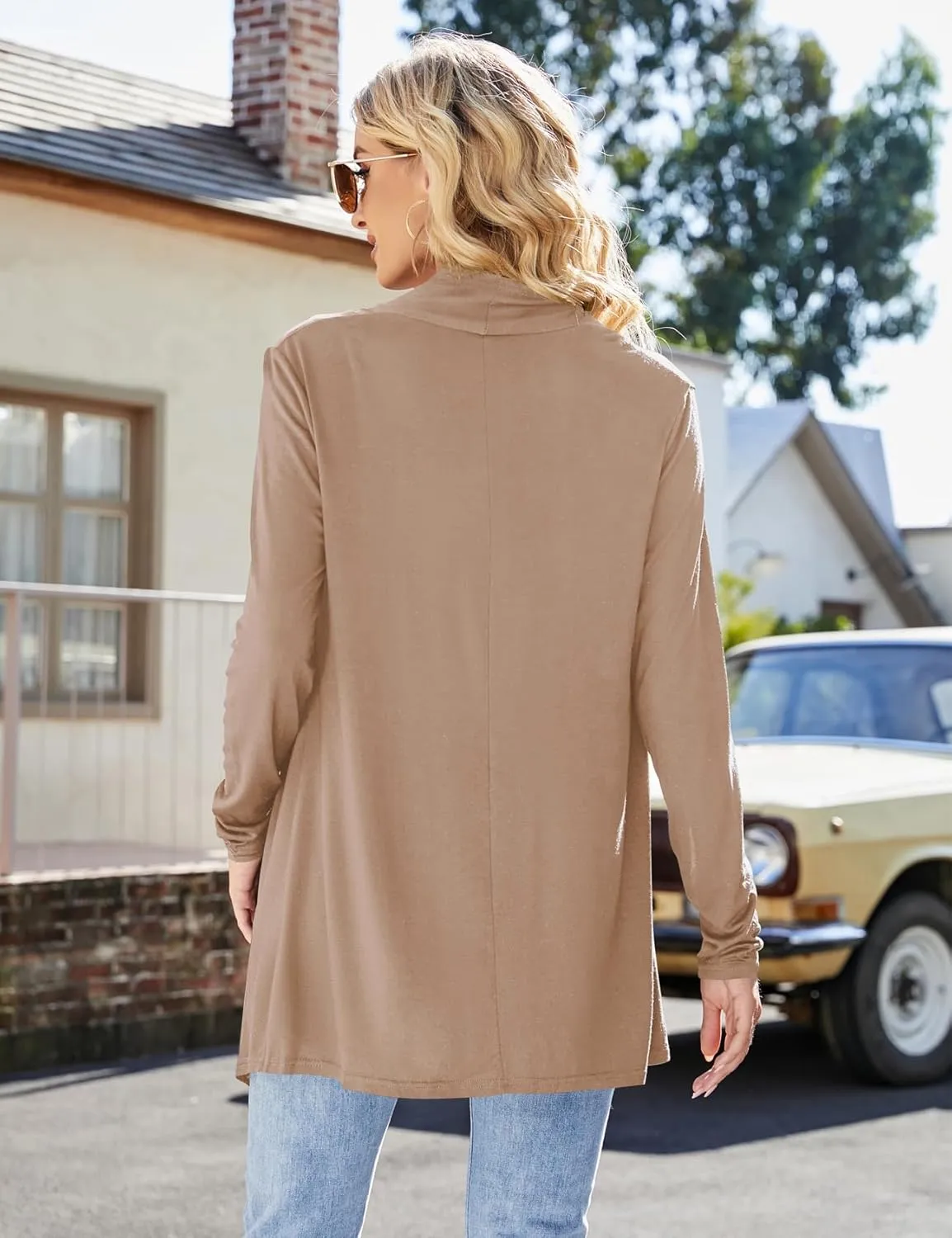 Women's Draped Front Open Cardigan Casual Long Sleeve Lightweight Cardigan Sweaters Duster