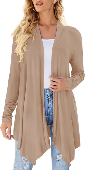 Women's Draped Front Open Cardigan Casual Long Sleeve Lightweight Cardigan Sweaters Duster