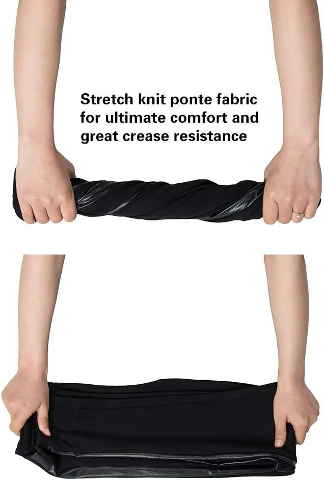 Women's Dress Pants Black Tuxedo Work Pants Stretch Skinny Slacks with Leather Stripe for Casual Business Office