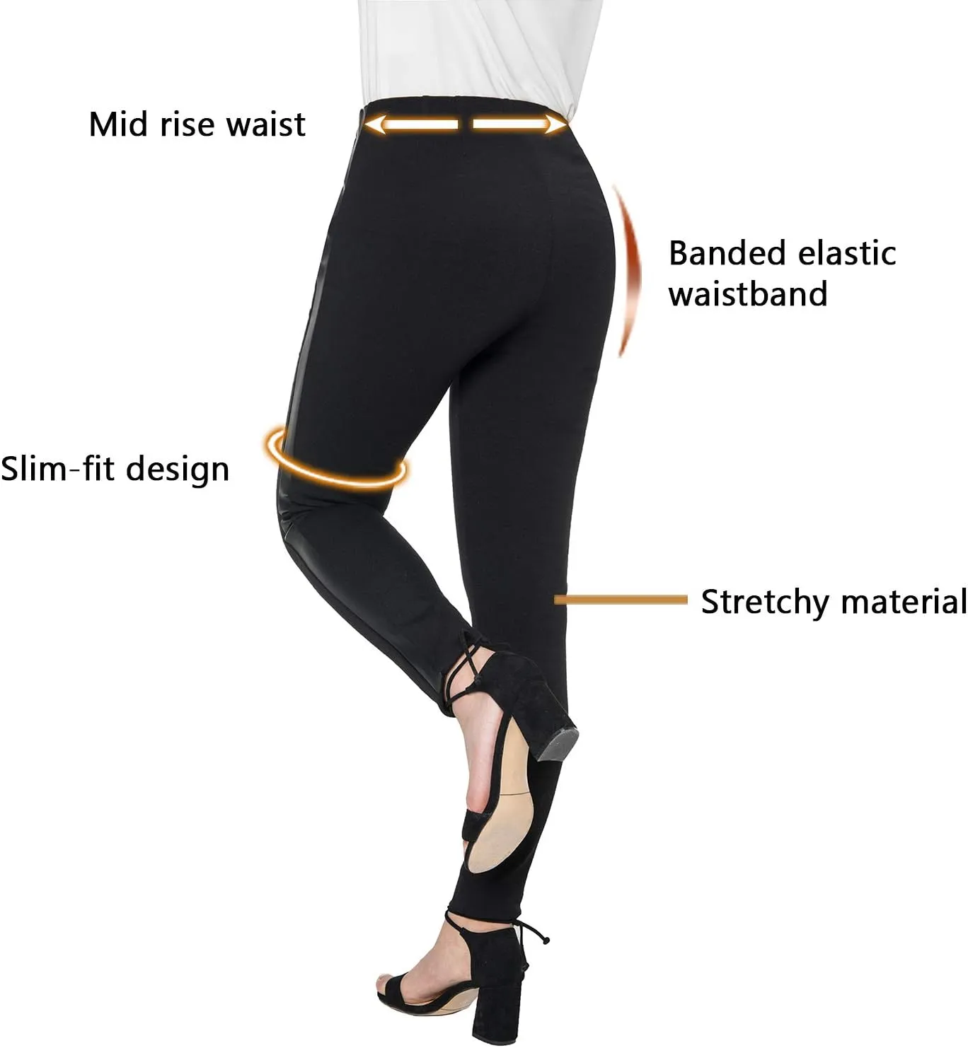 Women's Dress Pants Black Tuxedo Work Pants Stretch Skinny Slacks with Leather Stripe for Casual Business Office
