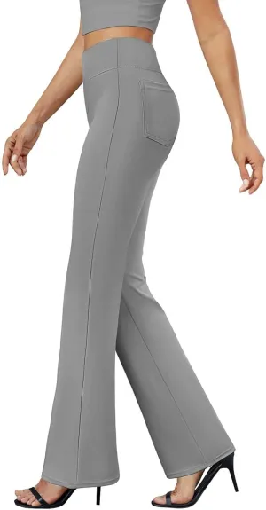Womens Dress Pants Casual Stretchy High Waist Bell-Bottoms Slacks Business High Waist Bootcut Trousers with Pockets