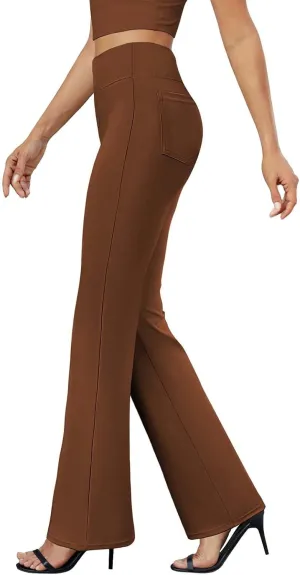 Womens Dress Pants Casual Stretchy High Waist Bell-Bottoms Slacks Business High Waist Bootcut Trousers with Pockets