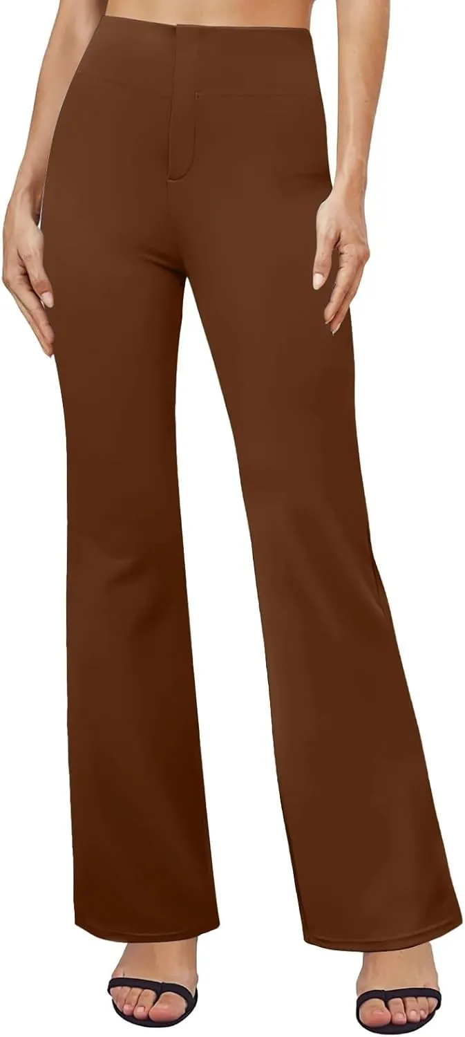 Womens Dress Pants Casual Stretchy High Waist Bell-Bottoms Slacks Business High Waist Bootcut Trousers with Pockets