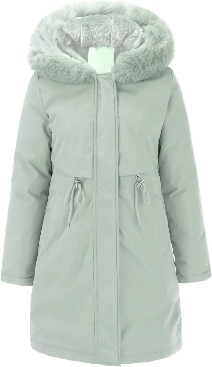 Women's Fall Fashion Winter Trench Coats Zip Up Stand Collar Wool Lined Jacket Coat Loose Button Down Plaid Coats
