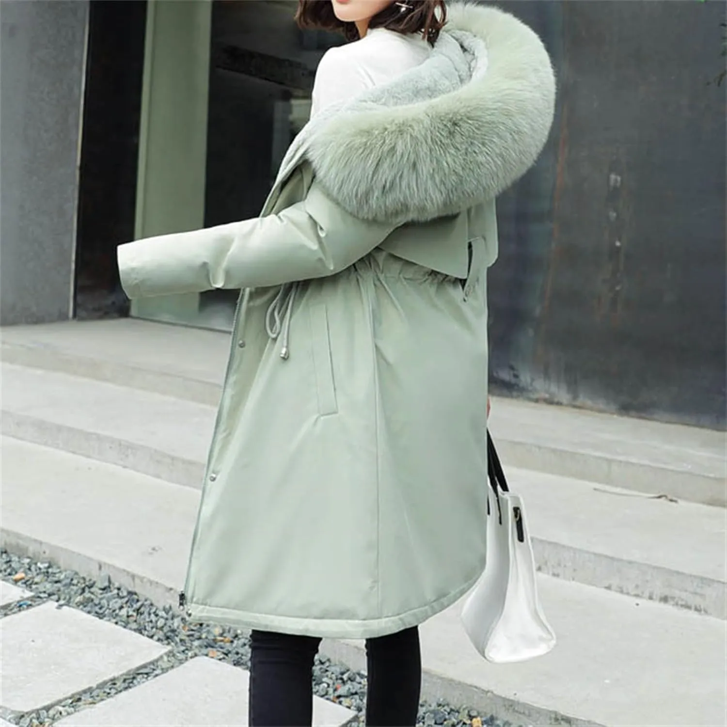 Women's Fall Fashion Winter Trench Coats Zip Up Stand Collar Wool Lined Jacket Coat Loose Button Down Plaid Coats