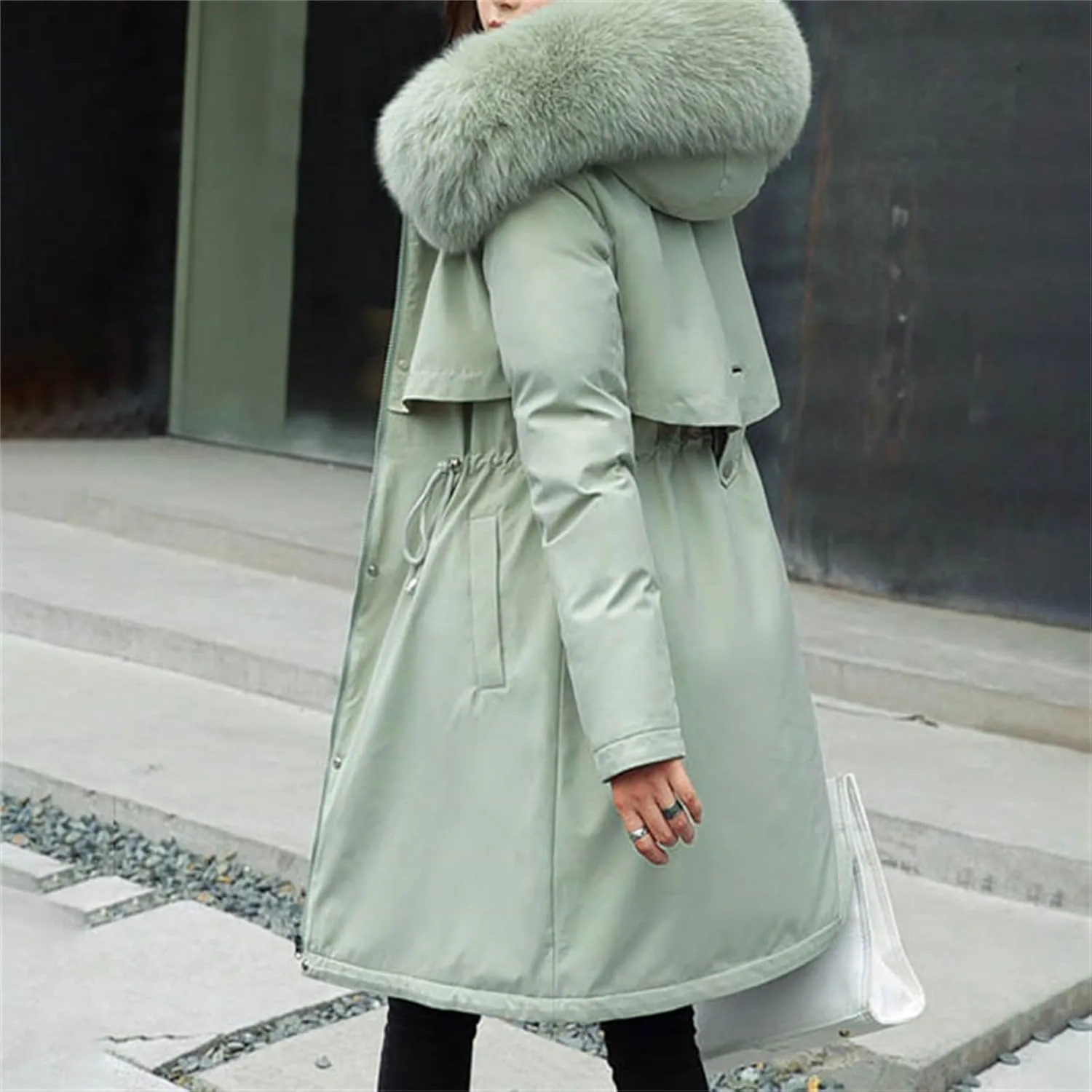 Women's Fall Fashion Winter Trench Coats Zip Up Stand Collar Wool Lined Jacket Coat Loose Button Down Plaid Coats