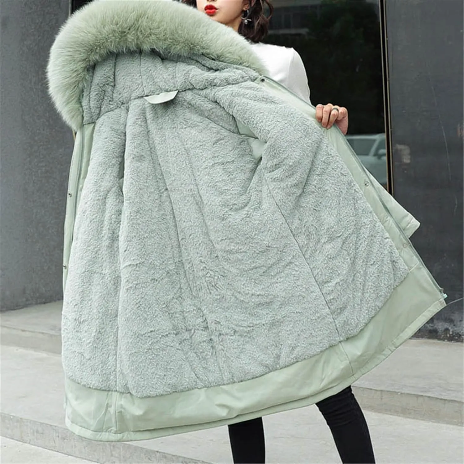 Women's Fall Fashion Winter Trench Coats Zip Up Stand Collar Wool Lined Jacket Coat Loose Button Down Plaid Coats