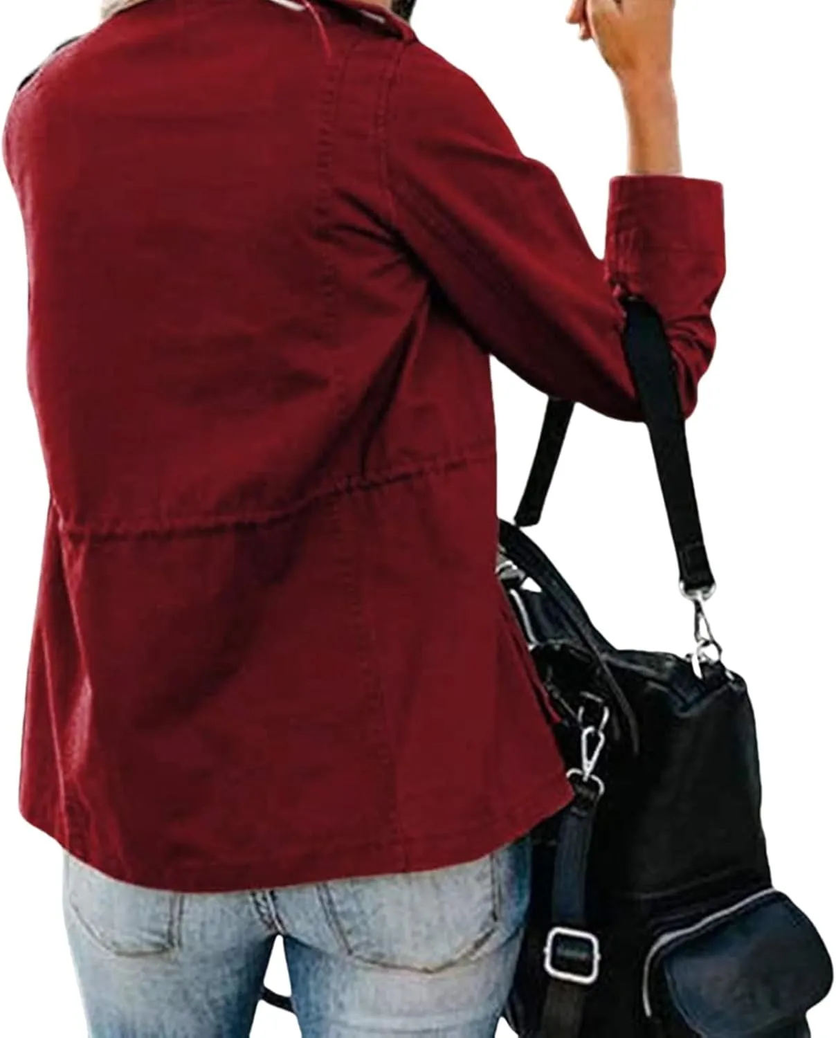 Womens Fall Jackets Military Anorak Jackets Lightweight Cargo Jacket Snap Buttons Parka Safari Utility Coats Pockets