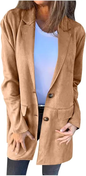 Women's Faux Suede Trench Coat Jacket Classic Fall Winter Lapel Collar Single Breasted Overcoat Overcoat Outerwear