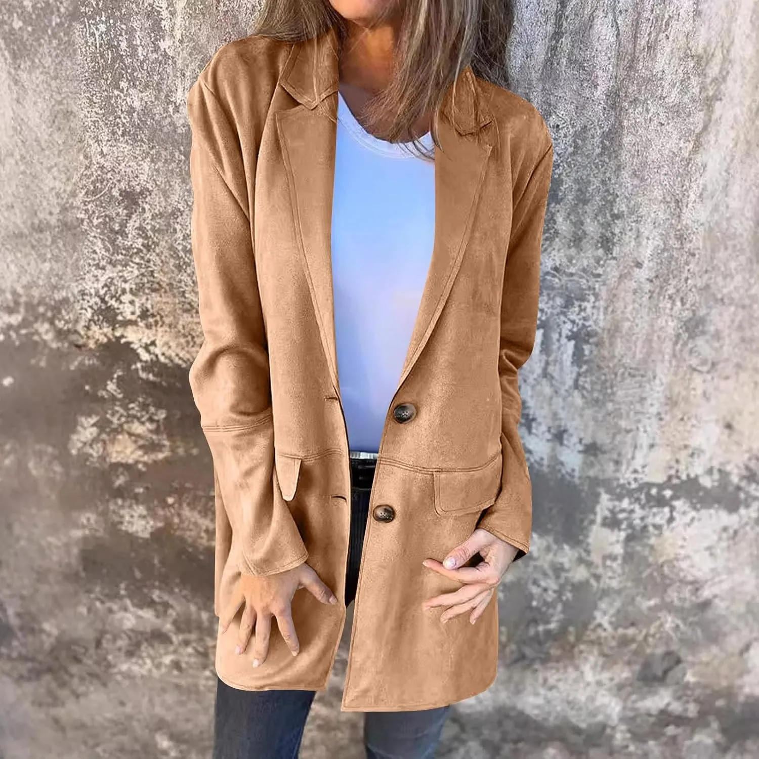 Women's Faux Suede Trench Coat Jacket Classic Fall Winter Lapel Collar Single Breasted Overcoat Overcoat Outerwear