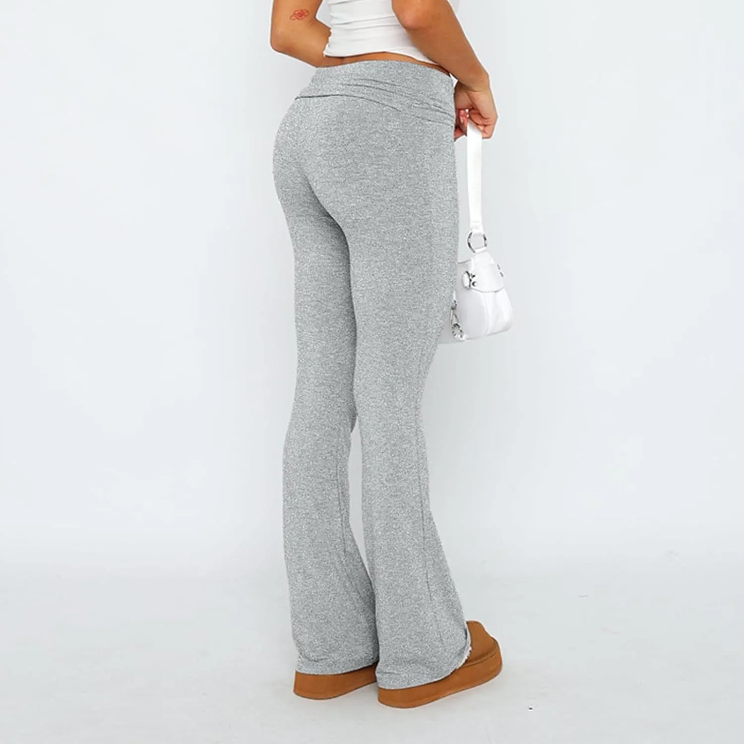 Womens Flare Pants Solid Color Bootcut Yoga Leggings Low Waisted Tummy Control Workout Slacks