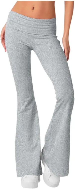 Womens Flare Pants Solid Color Bootcut Yoga Leggings Low Waisted Tummy Control Workout Slacks