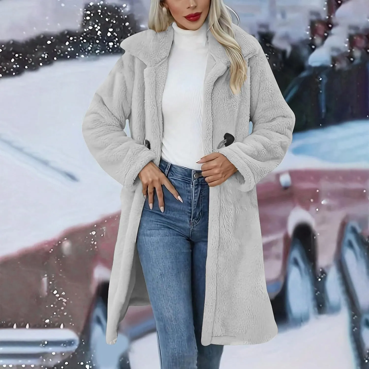 Womens Fuzzy Fleece Cardigan Coat Coatigan 2024 Fall Winter Warm Fuzzy Coat Lightweight Open Front Long Trench Coats