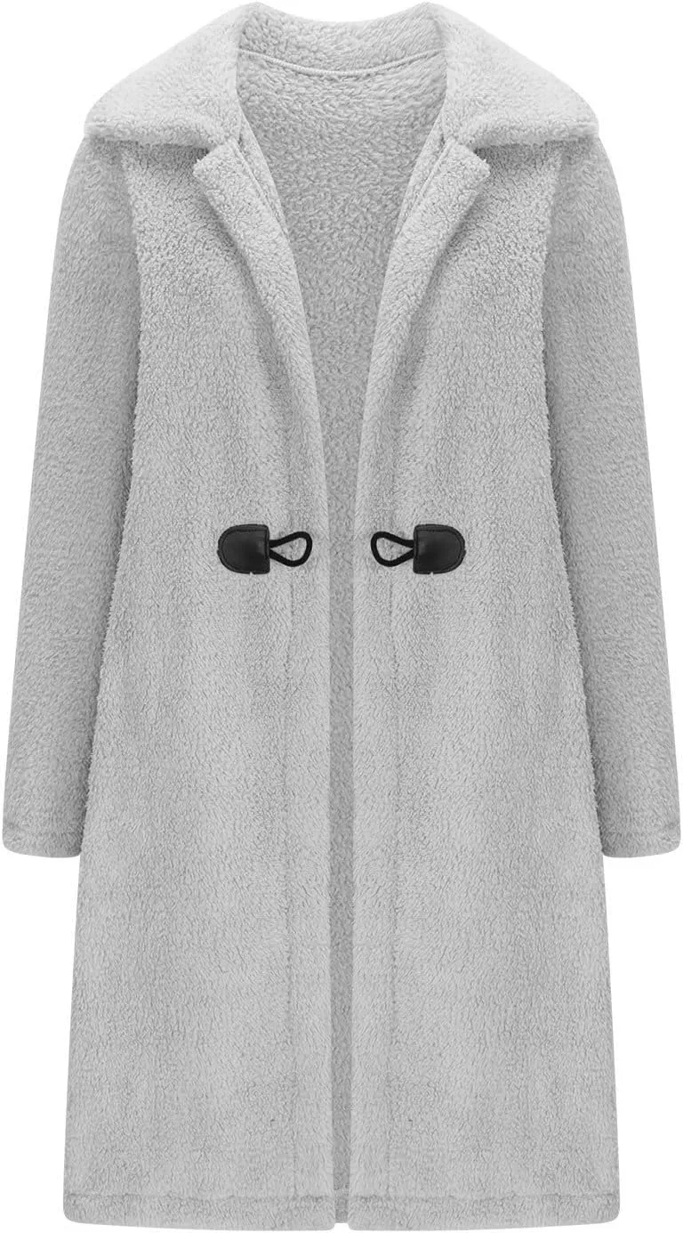 Womens Fuzzy Fleece Cardigan Coat Coatigan 2024 Fall Winter Warm Fuzzy Coat Lightweight Open Front Long Trench Coats