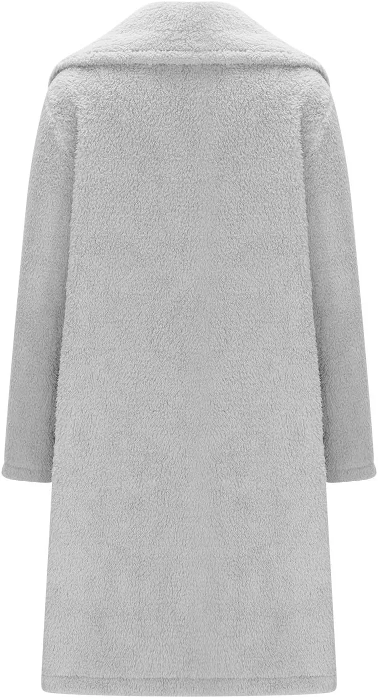 Womens Fuzzy Fleece Cardigan Coat Coatigan 2024 Fall Winter Warm Fuzzy Coat Lightweight Open Front Long Trench Coats