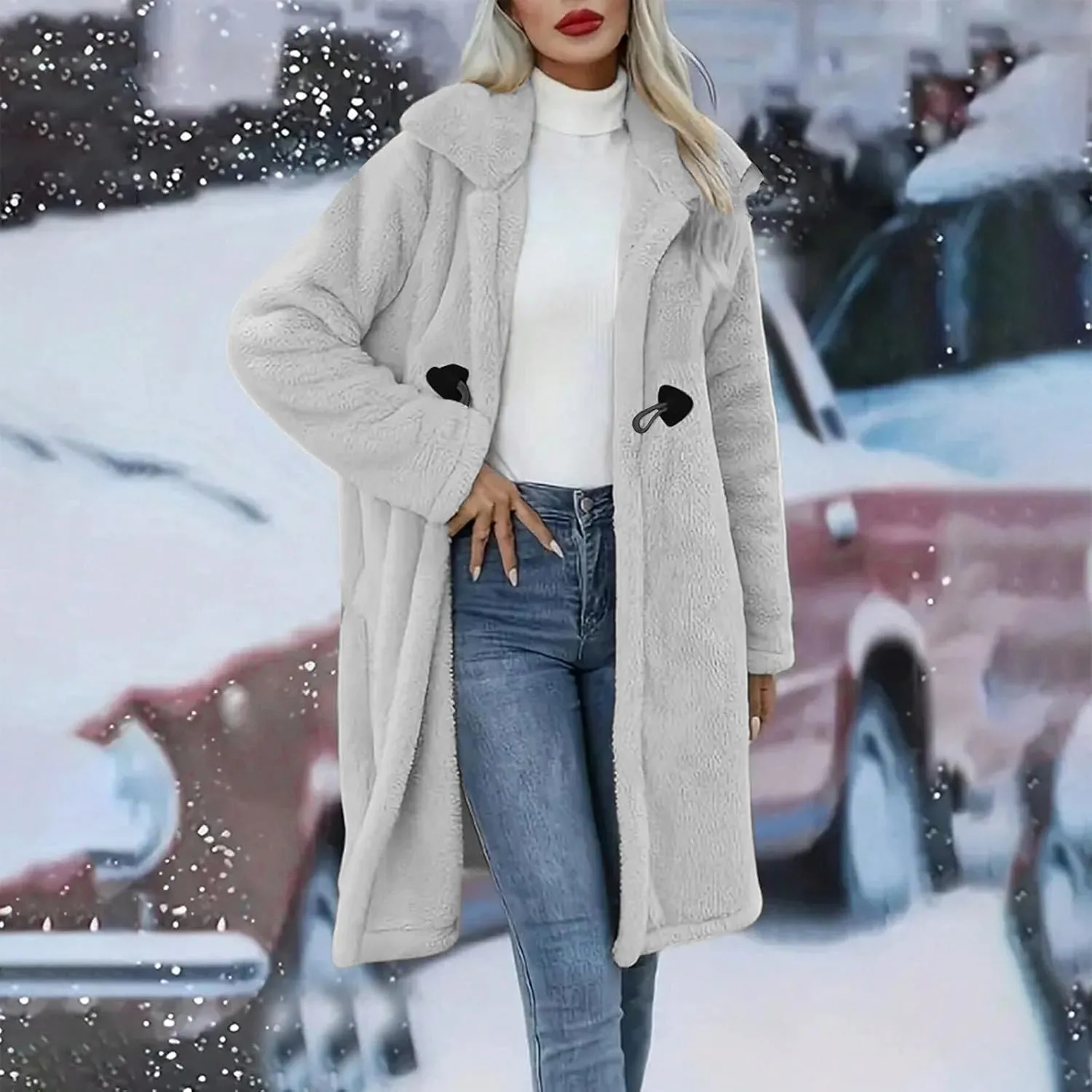 Womens Fuzzy Fleece Cardigan Coat Coatigan 2024 Fall Winter Warm Fuzzy Coat Lightweight Open Front Long Trench Coats
