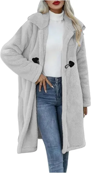 Womens Fuzzy Fleece Cardigan Coat Coatigan 2024 Fall Winter Warm Fuzzy Coat Lightweight Open Front Long Trench Coats