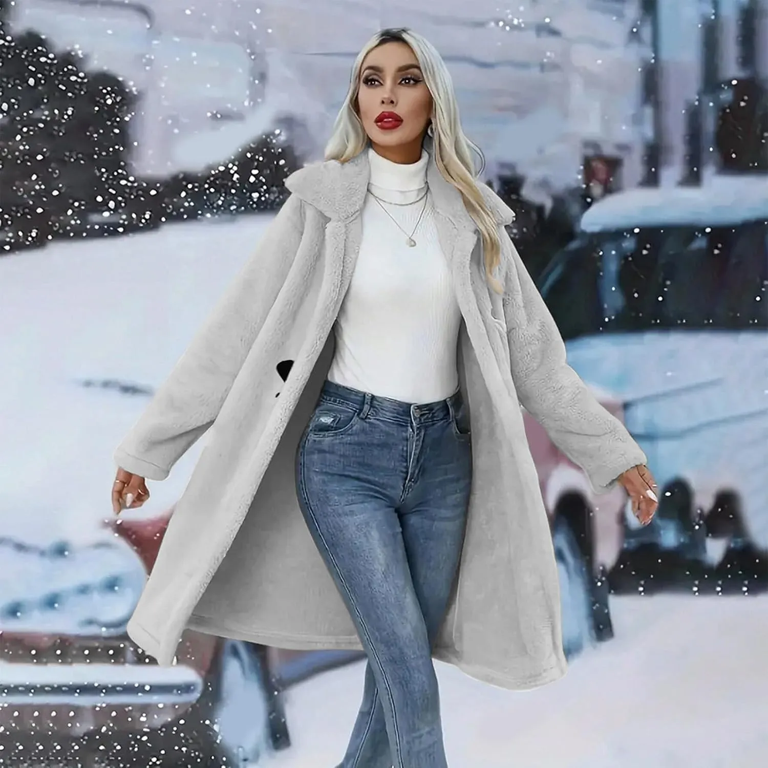 Womens Fuzzy Fleece Cardigan Coat Coatigan 2024 Fall Winter Warm Fuzzy Coat Lightweight Open Front Long Trench Coats