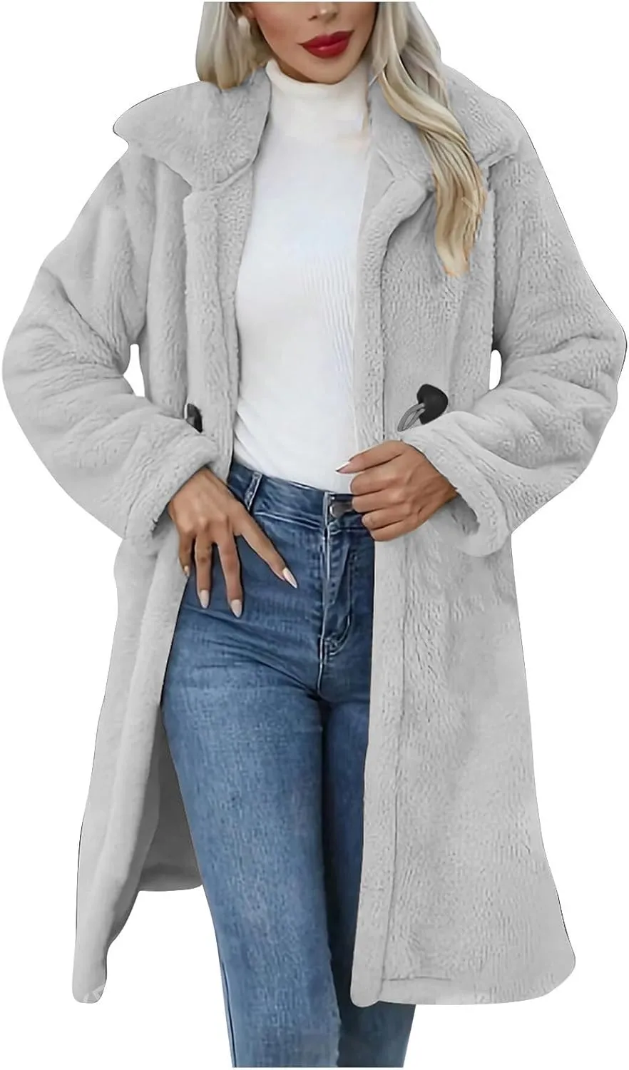 Womens Fuzzy Fleece Cardigan Coat Coatigan 2024 Fall Winter Warm Fuzzy Coat Lightweight Open Front Long Trench Coats