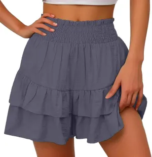 Women's High Waisted Flowy Shorts Boho Ruffle Skorts Pleated Tennis Beach Short Casual Summer Tiered Skirt
