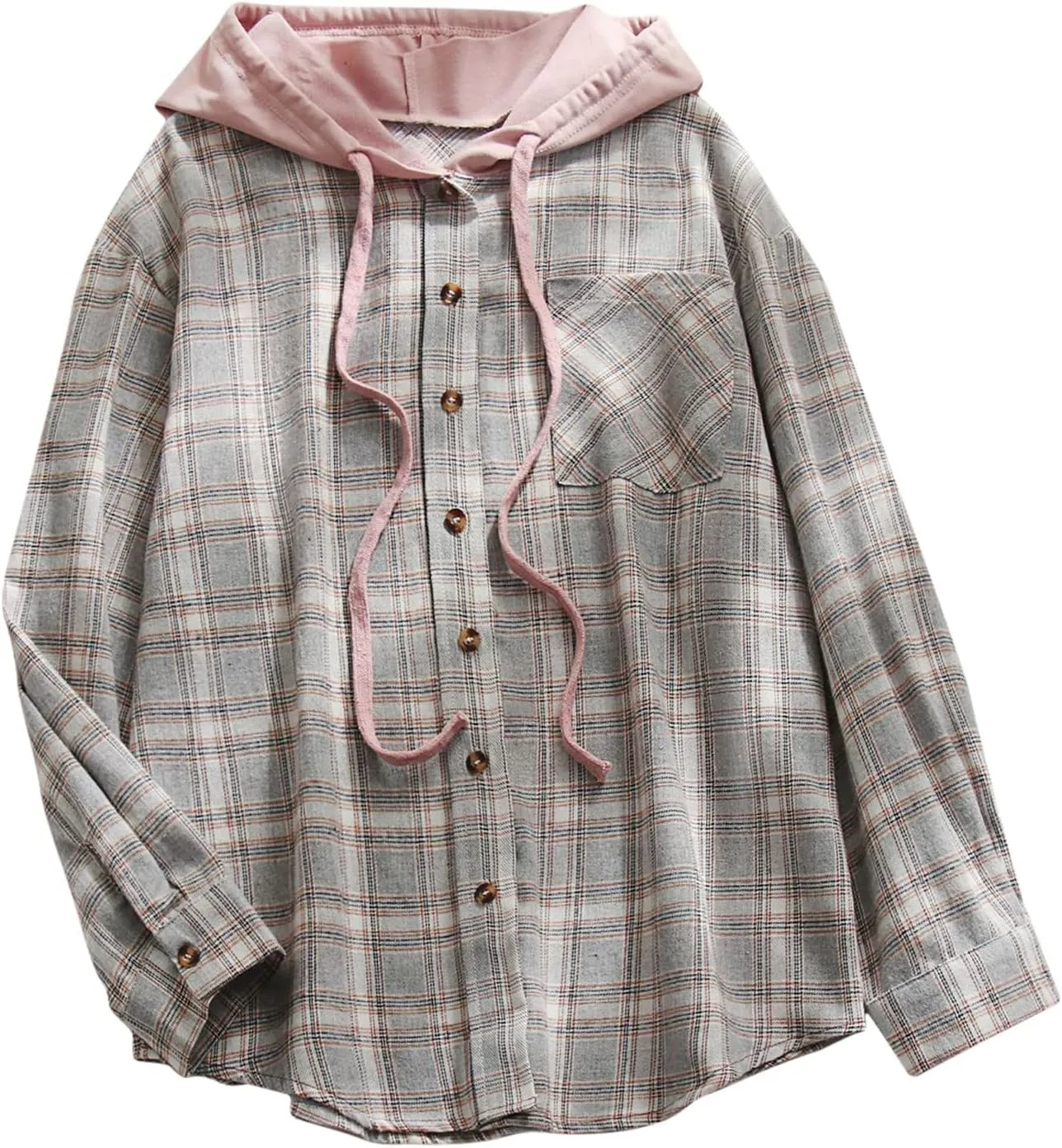 Womens Hooded Long Sleeve Flannel Plaid Shirts Lapel Button Down Shacket Jacket Coats 2023 Fall Fashion Coats