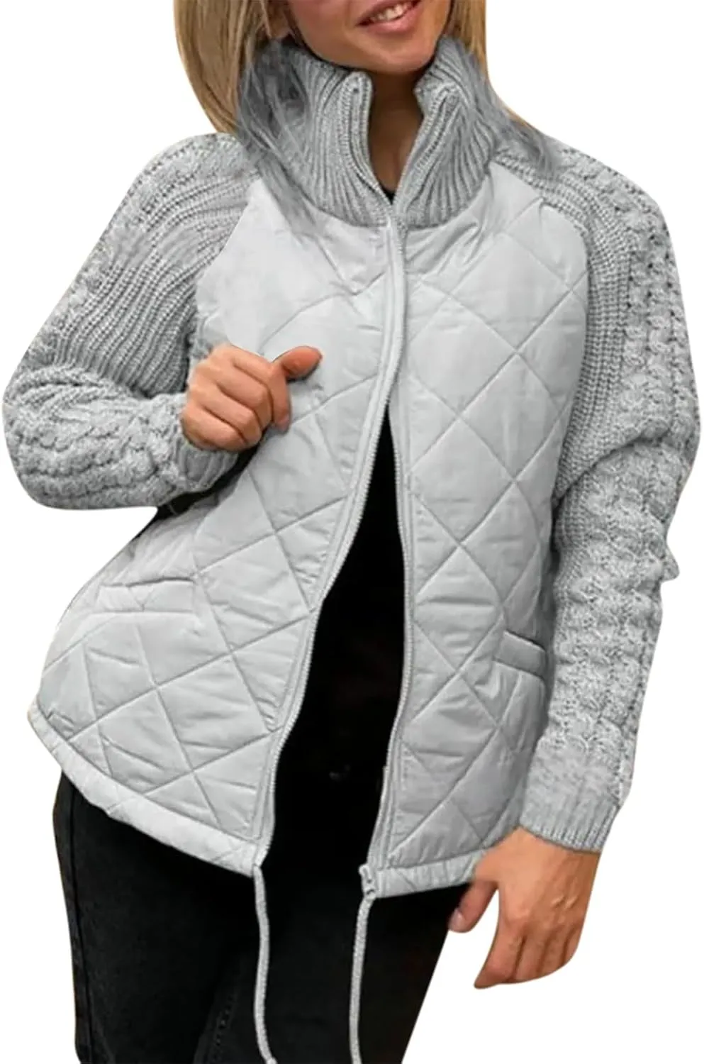 Women's Knit Patchwork Puffy Jacket Patchwork Jackets for Women 2024 Cozy Fall/Winter Outerwear Ski Apparel