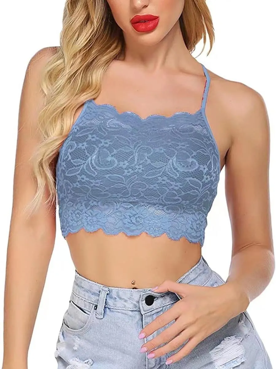 Women's Lace Camisole Lace Bralettes Crop Tops Half Cami Top Racerback Tank Top for Women Girls