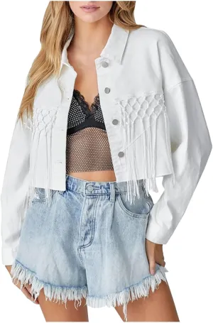 Women's Leather Jacket Faux Suede Fringe Jacket Fall Long Sleeve Lapel Vintage Coats Open Front Tassel Cardigan