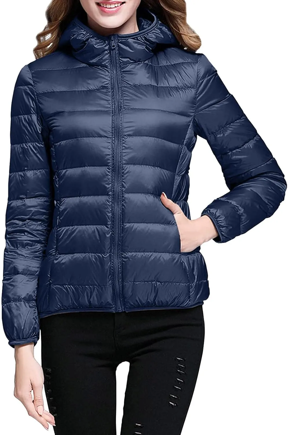 Womens Lightweight Packable Down Jacket Lightweight Puffer Coat with Hood Winter Warm Travel Puffer Jackets for Women