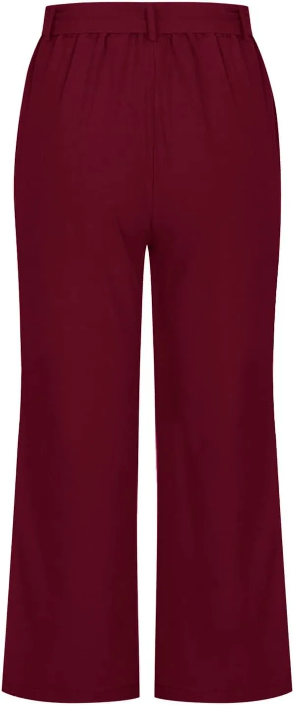 Womens Linen Pants High Waisted Drawstring Wide Leg Trousers Loose Fit Straight Leg Summer Casual Capri Pants