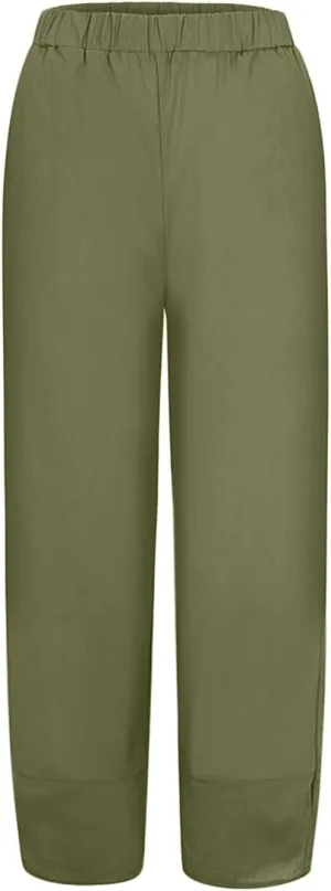 Womens Linen Pants High Waisted Wide Leg Pants Summer Loose Fit Tapered Trousers Casual Capris Pant