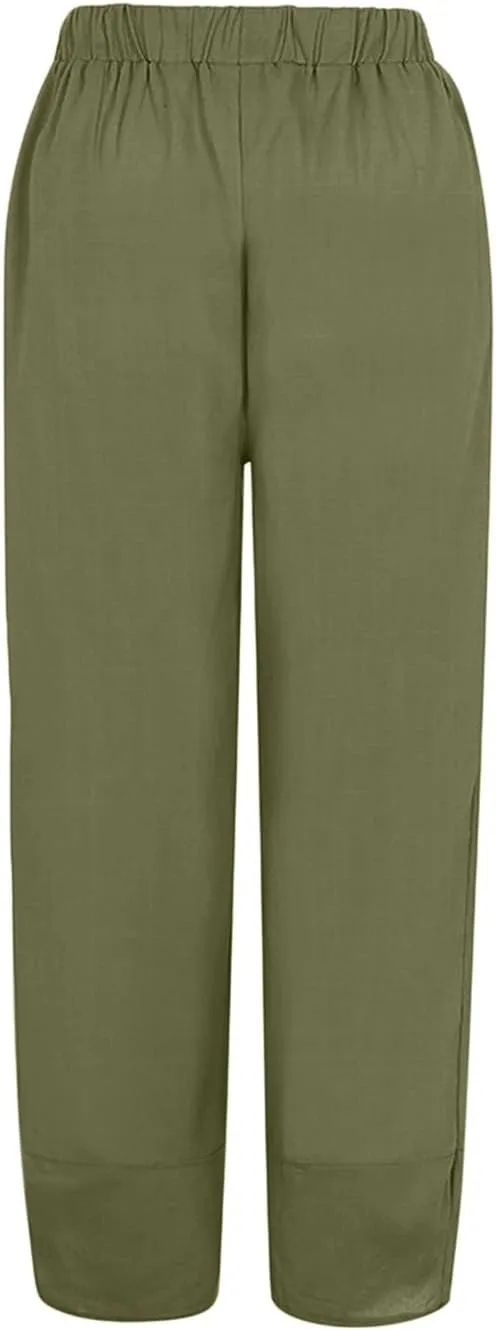 Womens Linen Pants High Waisted Wide Leg Pants Summer Loose Fit Tapered Trousers Casual Capris Pant