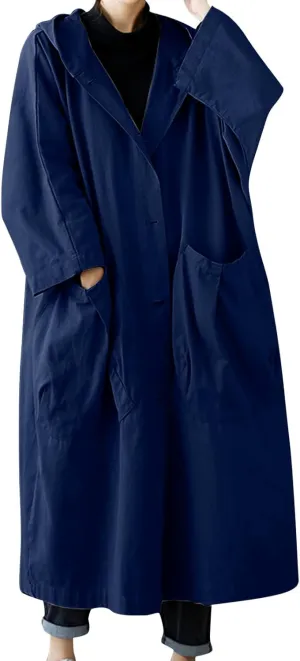 Womens Long Breasted Trench Coat Midi Length Overcoat Faux Leather Suit Jacket for Women