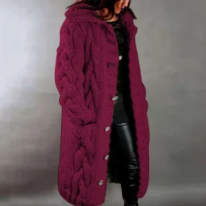 Womens Long Cardigan Open Front Duster Sweater Long Sleeve Chunky Cable Knit Plus Size Hooded Coatigan for Women