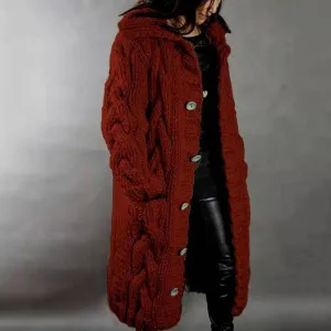 Womens Long Cardigan Open Front Duster Sweater Long Sleeve Chunky Cable Knit Plus Size Hooded Coatigan for Women
