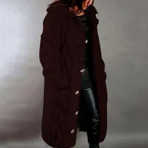 Womens Long Cardigan Open Front Duster Sweater Long Sleeve Chunky Cable Knit Plus Size Hooded Coatigan for Women